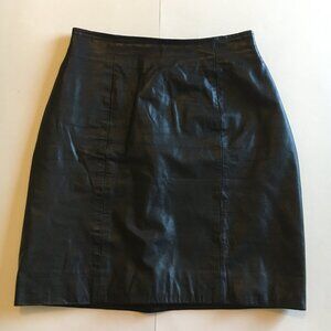 Vintage Black Leather Skirt 8 S XS Byrnes & Baker Lined Pencil Mini Knee Goth